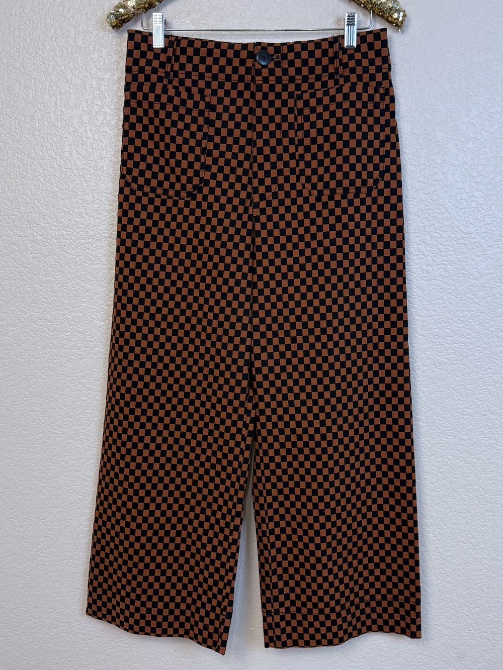 Maeve • Colette High-Rise Wide-Leg Checkered Pants